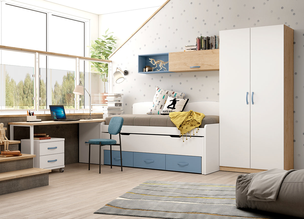 Dormitorio juvenil LIDER go L216 de Muebles Azor, ambiente de referencia para marco extraíble con varillas pantalonero