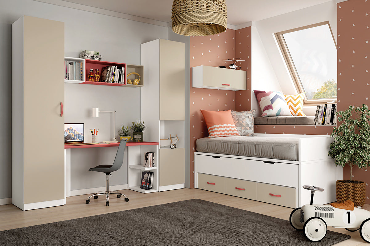 Dormitorio juvenil LIDER go L219 de Muebles Azor, ambiente de referencia para partidor para armario SIN cajones y cajonera interior alto 218,5 cm