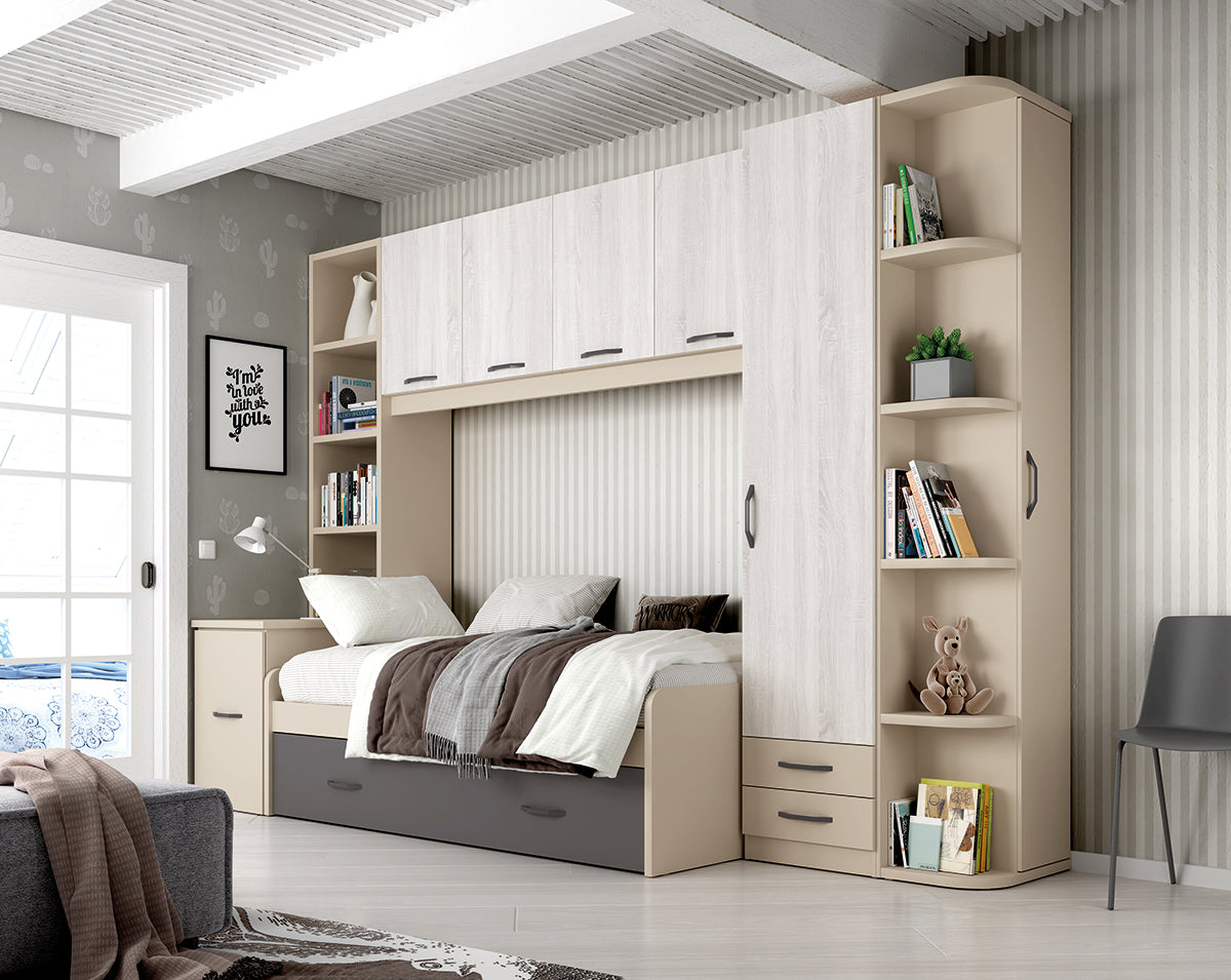Terminal zapatero curvo alto 238,5 cm de Muebles Azor, colección juvenil LIDER go, en el dormitorio L224