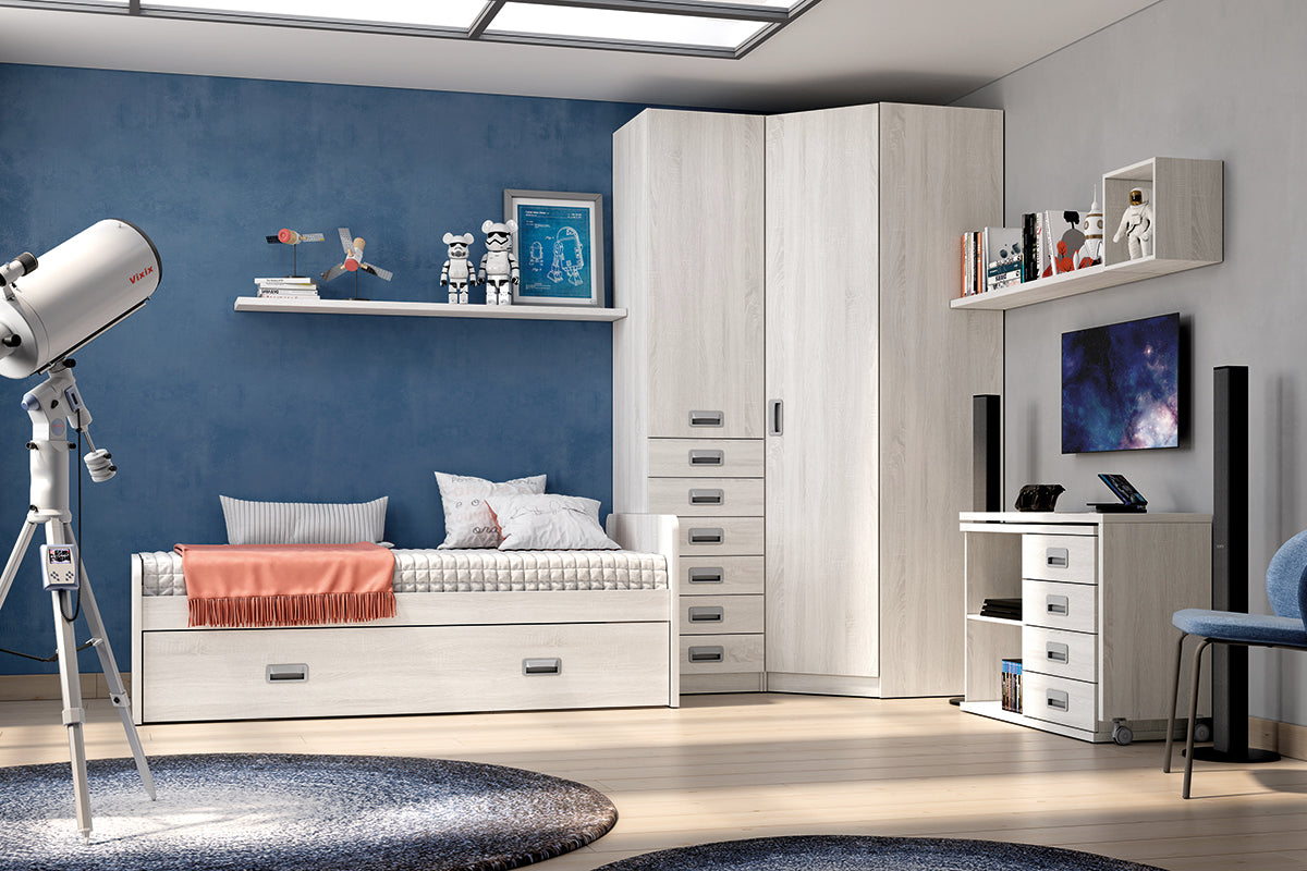 Armario rinconero 45º alto 238,5 cm de Muebles Azor, colección juvenil LIDER go, en el dormitorio L228