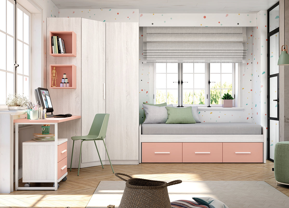 Armario rinconero recto-chaflán DERECHA alto 218,5 cm de Muebles Azor, colección juvenil LIDER go, en el dormitorio L231
