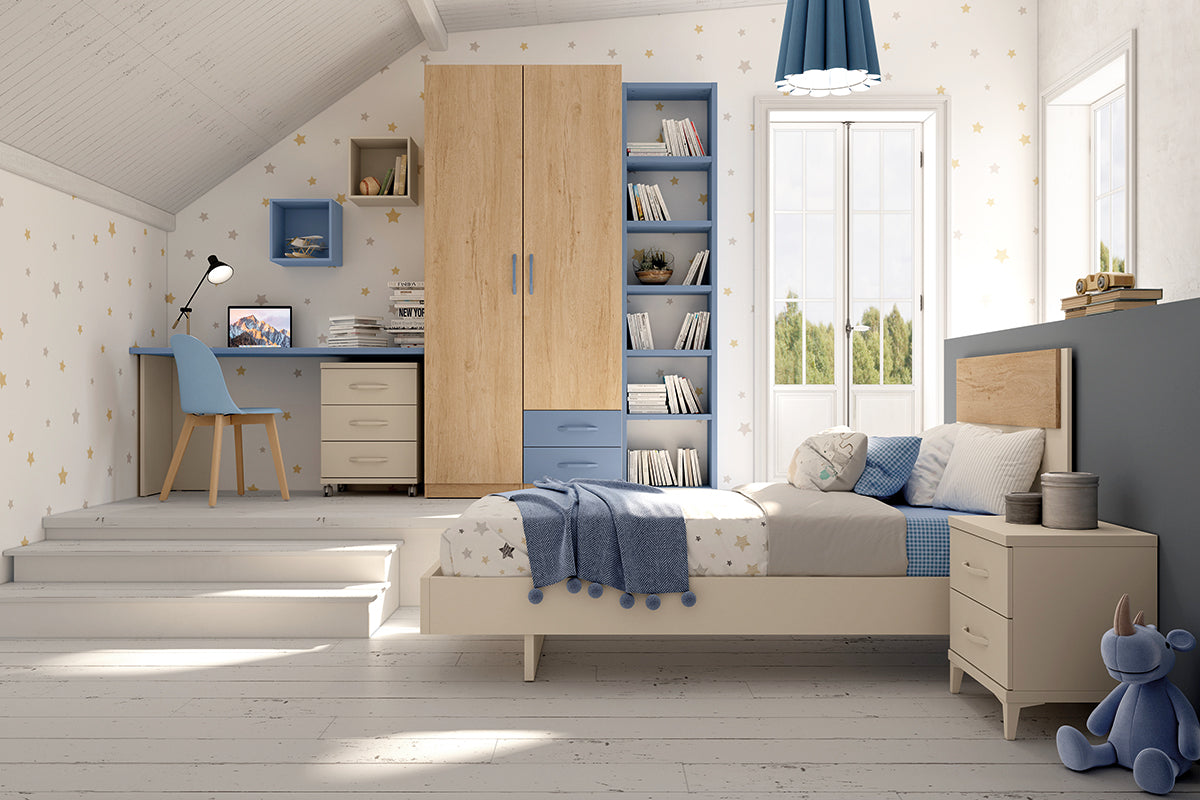 Armario (2 cuerpos) 1 puerta larga + 1 puerta corta y 2 cajones DERECHA alto 238,5 cm de Muebles Azor, colección juvenil LIDER go, en el dormitorio L247