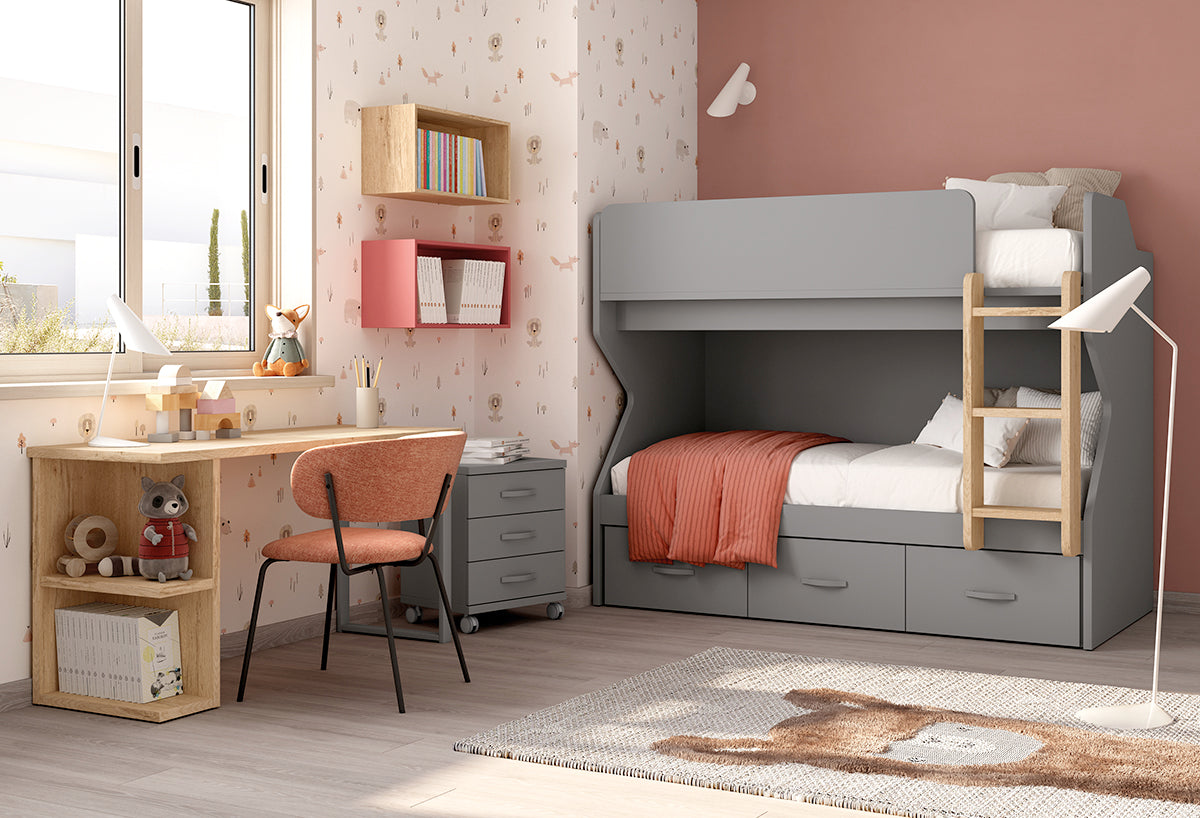 Mesita 3 cajones c/ruedas de Muebles Azor, colección juvenil LIDER go, en el dormitorio L265