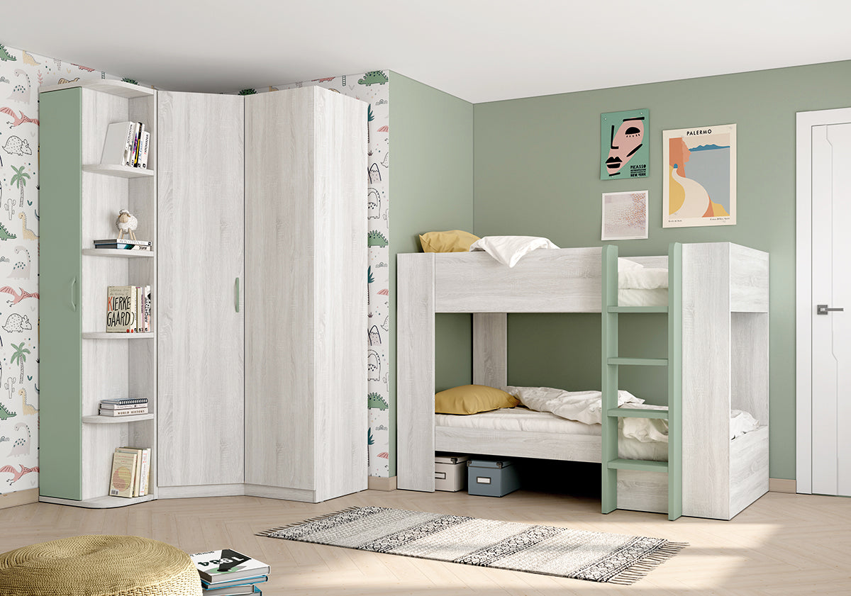 Dormitorio juvenil LIDER go L266 de Muebles Azor, ambiente de referencia para terminal zapatero curvo alto 238,5 cm