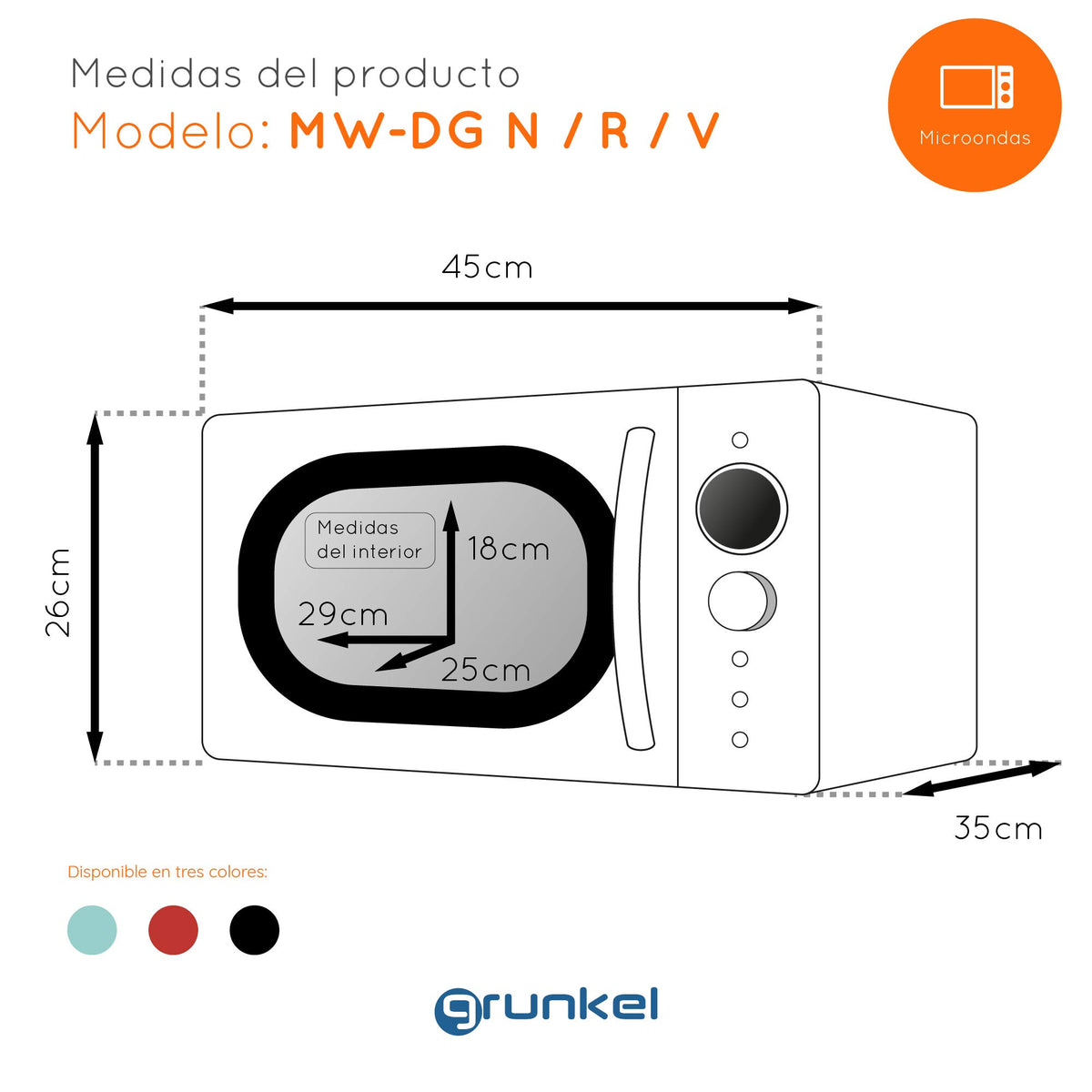 Microondas retro digital 20 L Grunkel MW-DGN