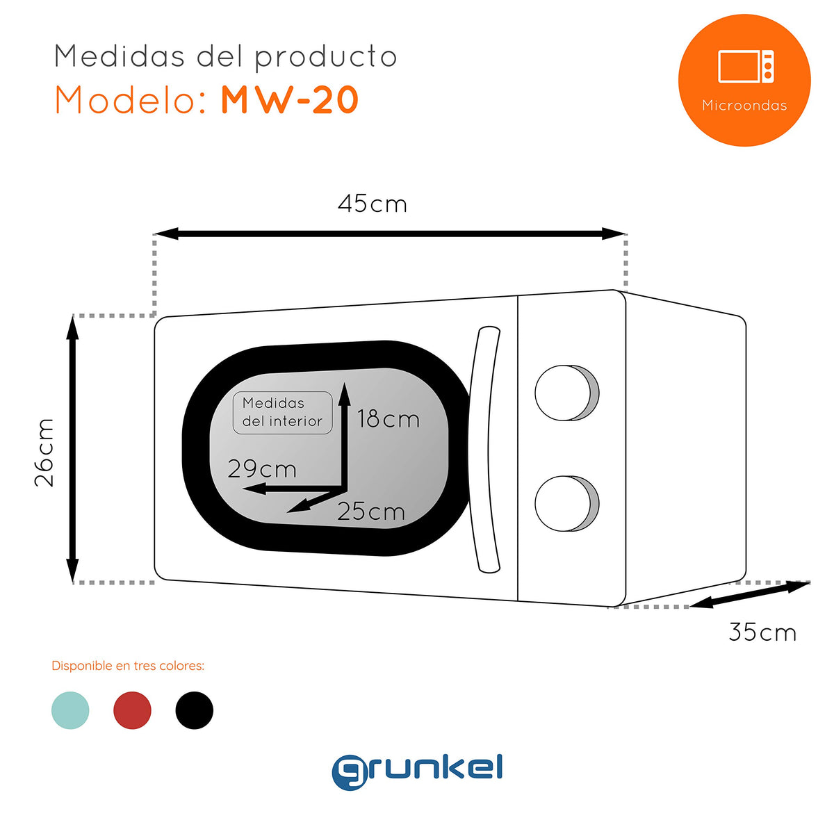 Microondas retro 20 L Grunkel MW-20NEGRO