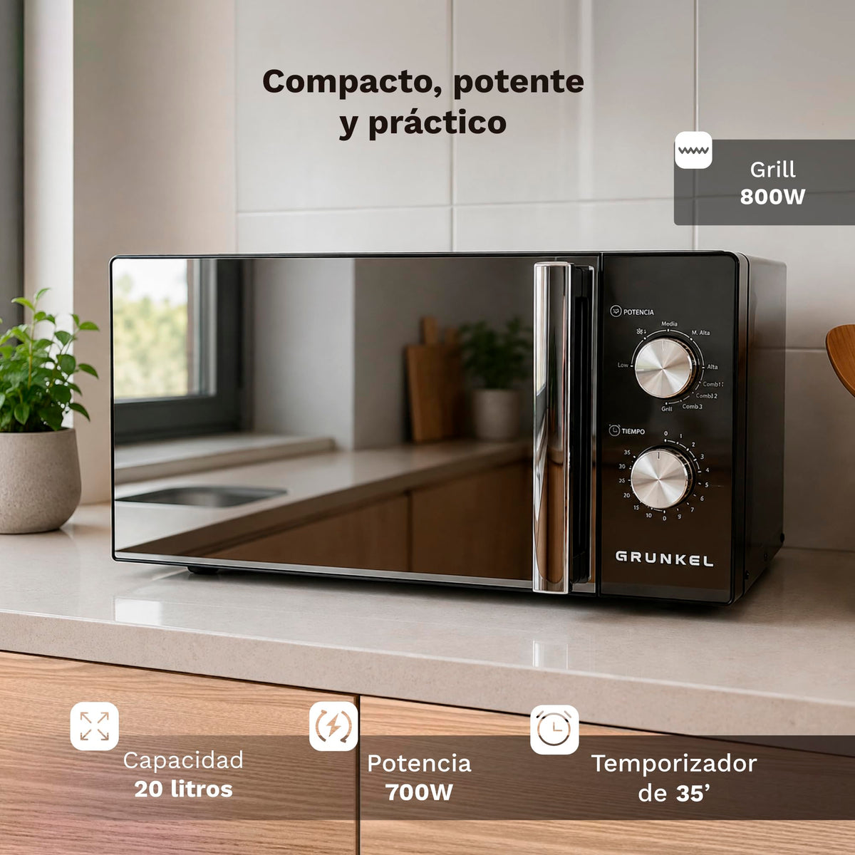 Microondas con grill 20 L Grunkel MWG-20ESPEJO