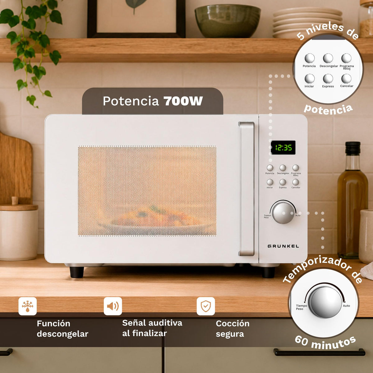 Microondas 20 L Grunkel MWD-20FLAT sin plato giratorio