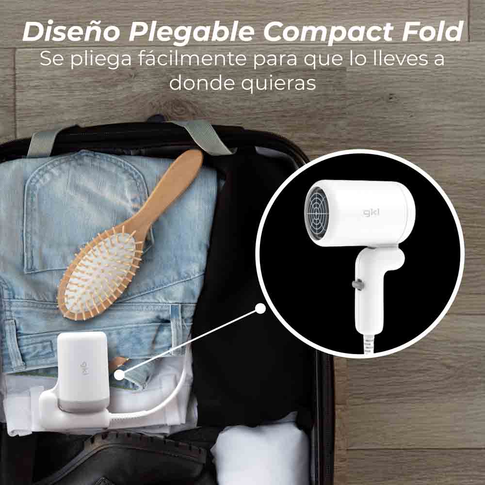 Secador de pelo de viaje plegable Grunkel PEARLLITE blanco