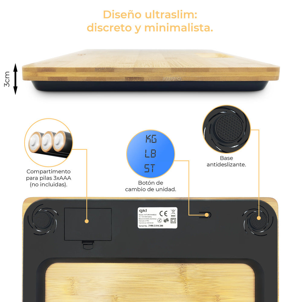 Báscula de baño digital de bambú Grunkel NATUREBAMBOO