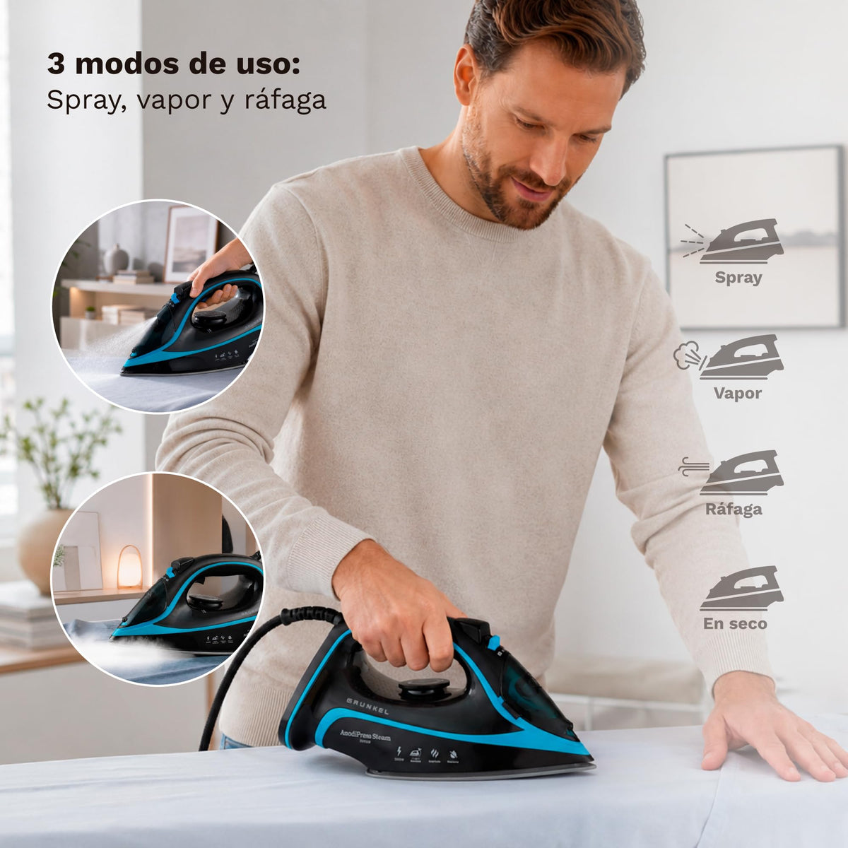 Plancha de vapor Grunkel PL-3200ANODICED