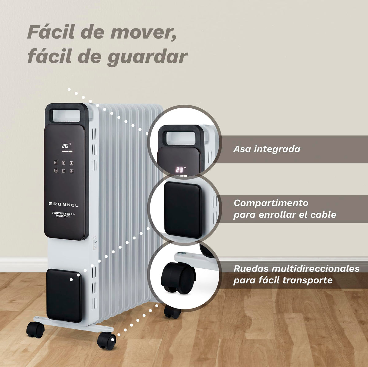 Radiador de aceite digital 11 elementos 2500 W Grunkel RD-2500PRO