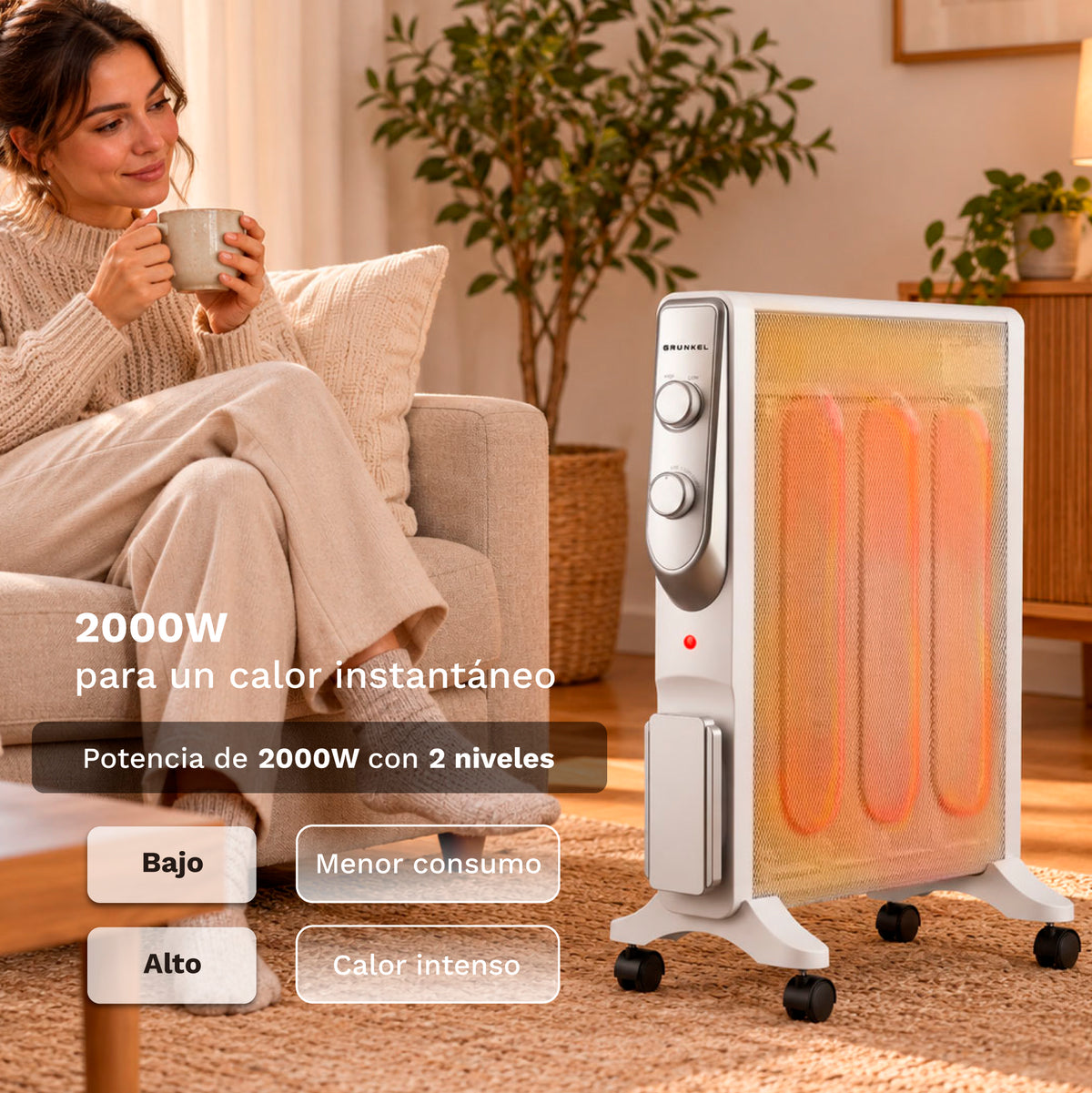 Radiador de mica 4 elementos 2000 W Grunkel RDM-2000
