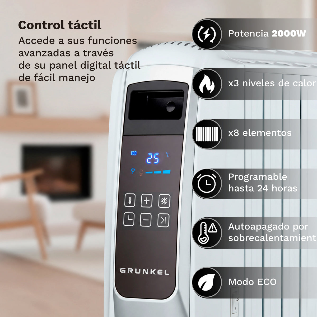 Radiador de aceite digital 10 elementos 2500 W Grunkel RAC-10PIROS