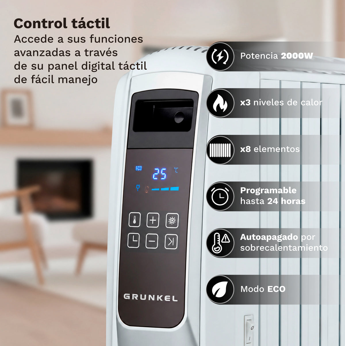 Radiador de aceite digital 8 elementos 2000 W Grunkel RAC-8PIROS