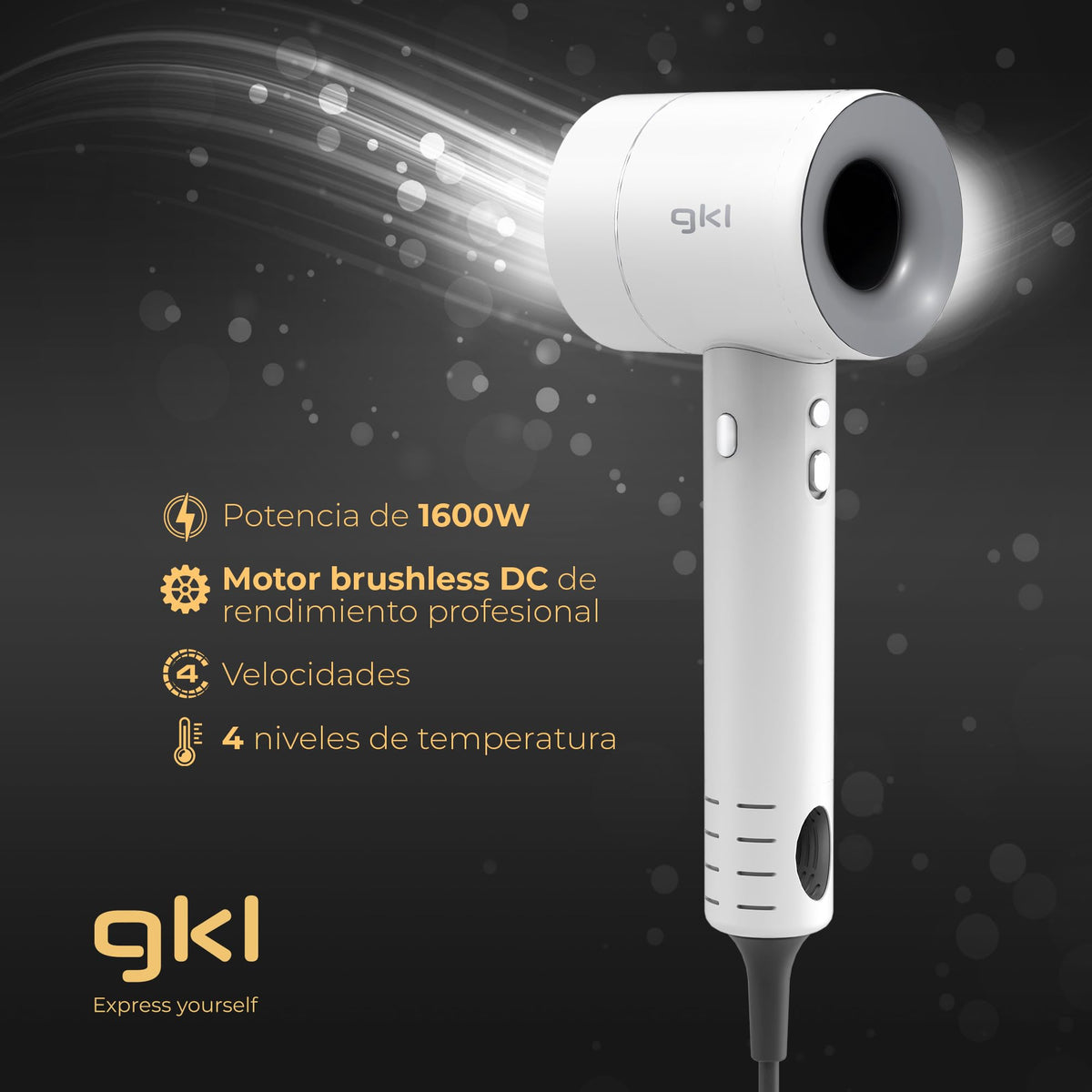 Secador de pelo iónico 1600 W Grunkel PEARLSENSE blanco