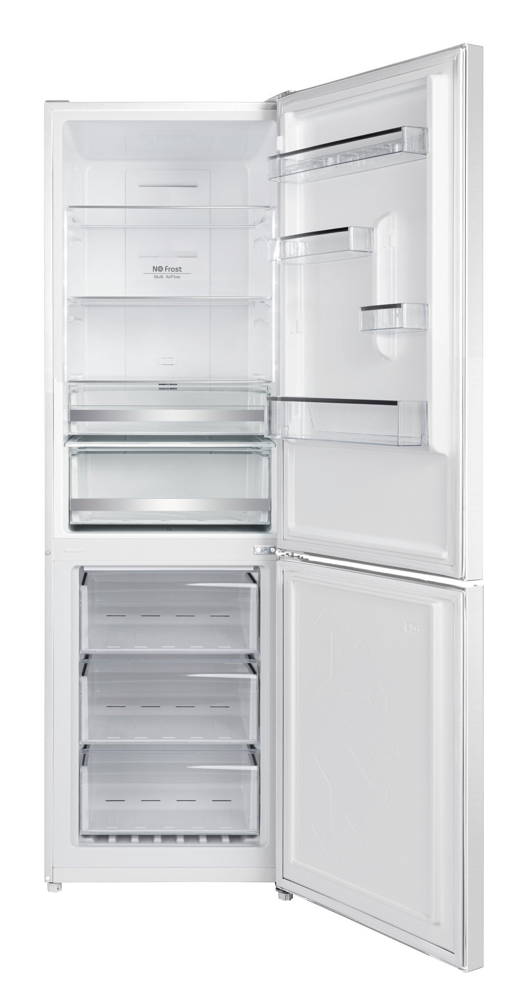 Interior Artica COOLTECH186CB, puertas abiertas, estantes y cajones