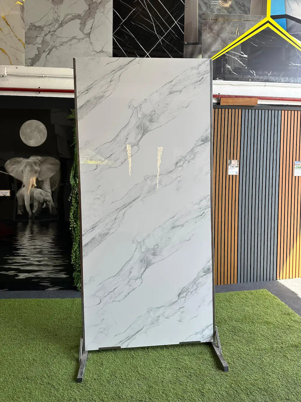 Placa decorativa polvo de piedra Mármol Destellos Plata 260 x 122 cm