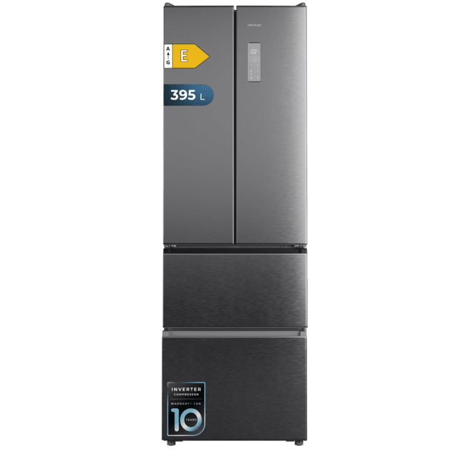 Cecotec Bolero CoolMarket F2D 395 Inox E, frigorífico de puerta francesa, vista frontal