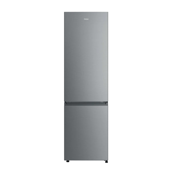 Frigorífico combi Haier HDPR1620ANPK inox de 409 litros, vista frontal oficial con las dos puertas cerradas