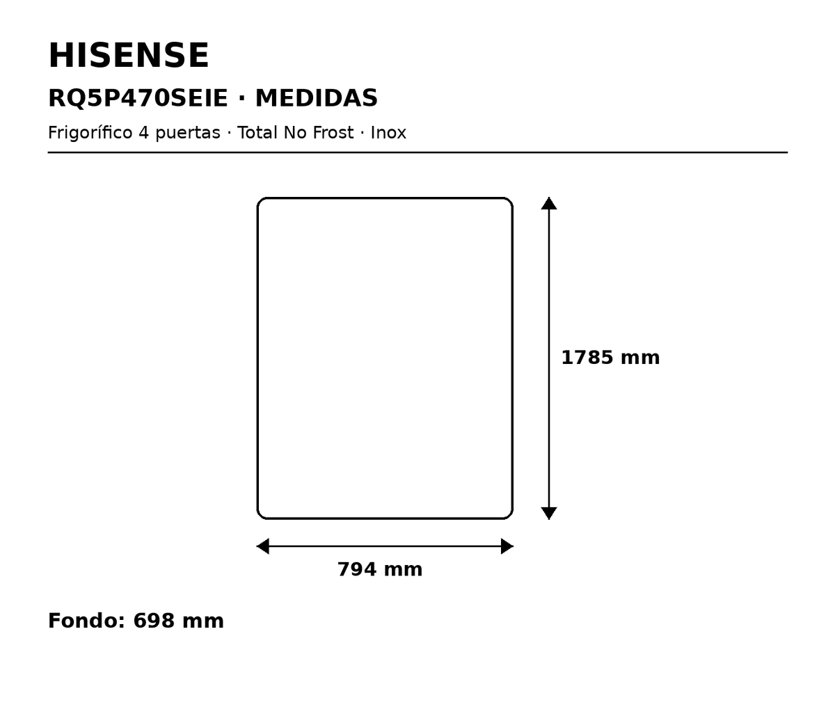 Hisense RQ5P470SEIE – medidas 794 × 1785 × 698 mm