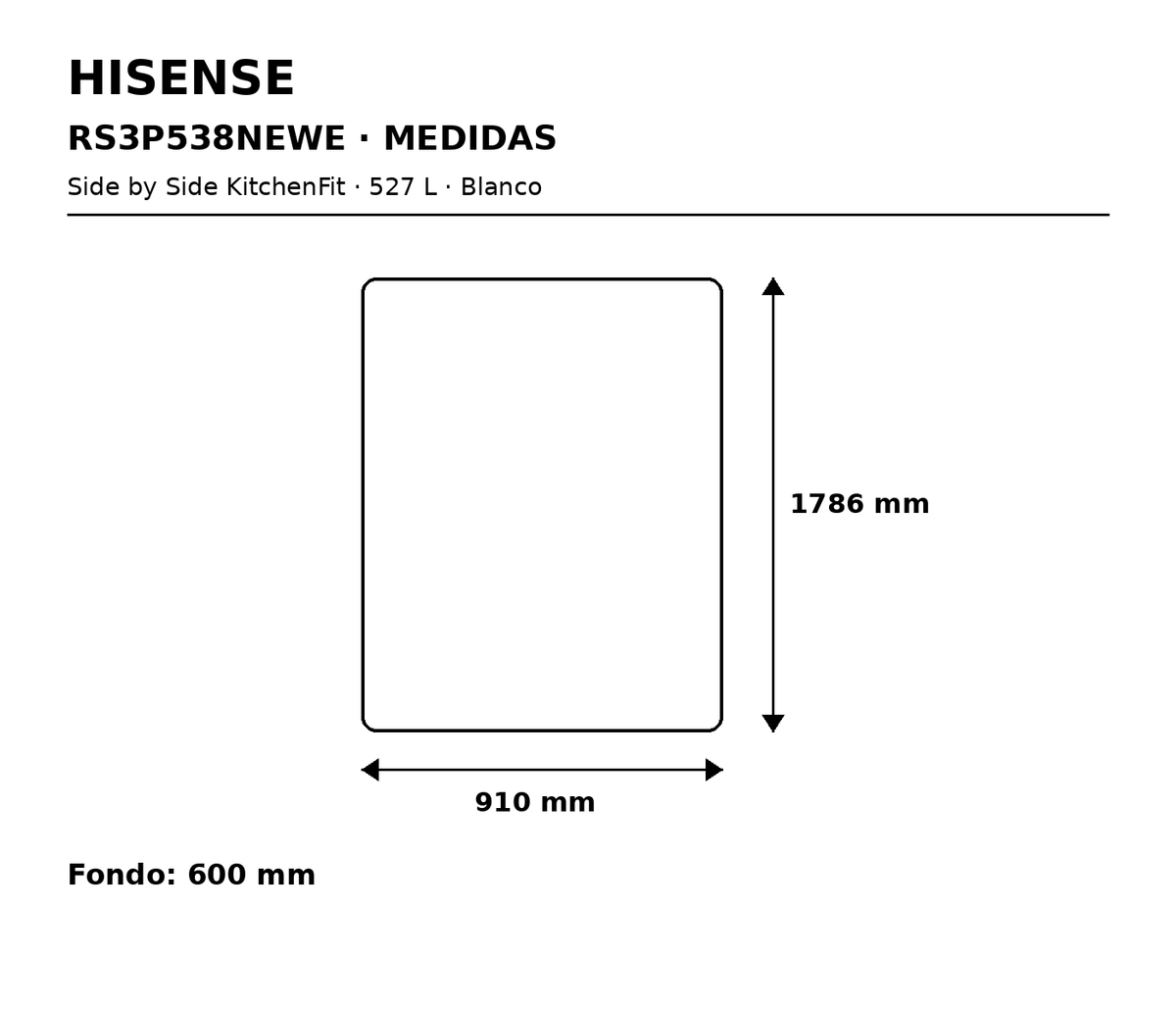 Hisense RS3P538NEWE – imagen de medidas