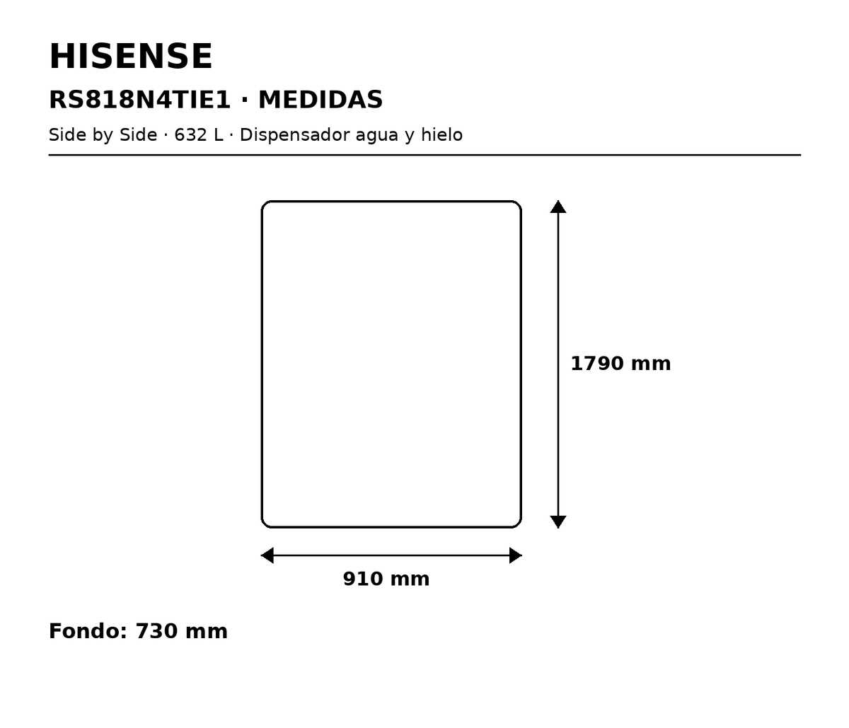 Hisense RS818N4TIE1 – imagen de medidas