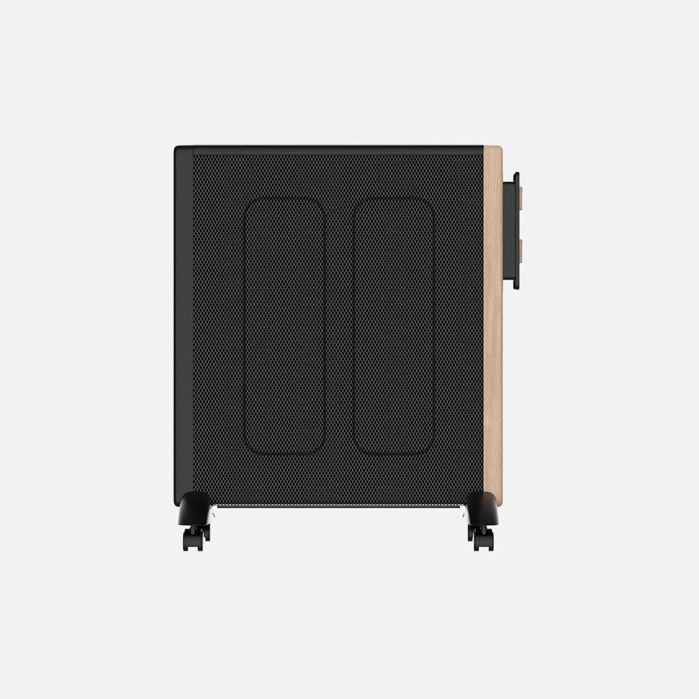 Radiador de mica Badin 2000 W de FABRILAMP en color negro/madera – vista de detalle