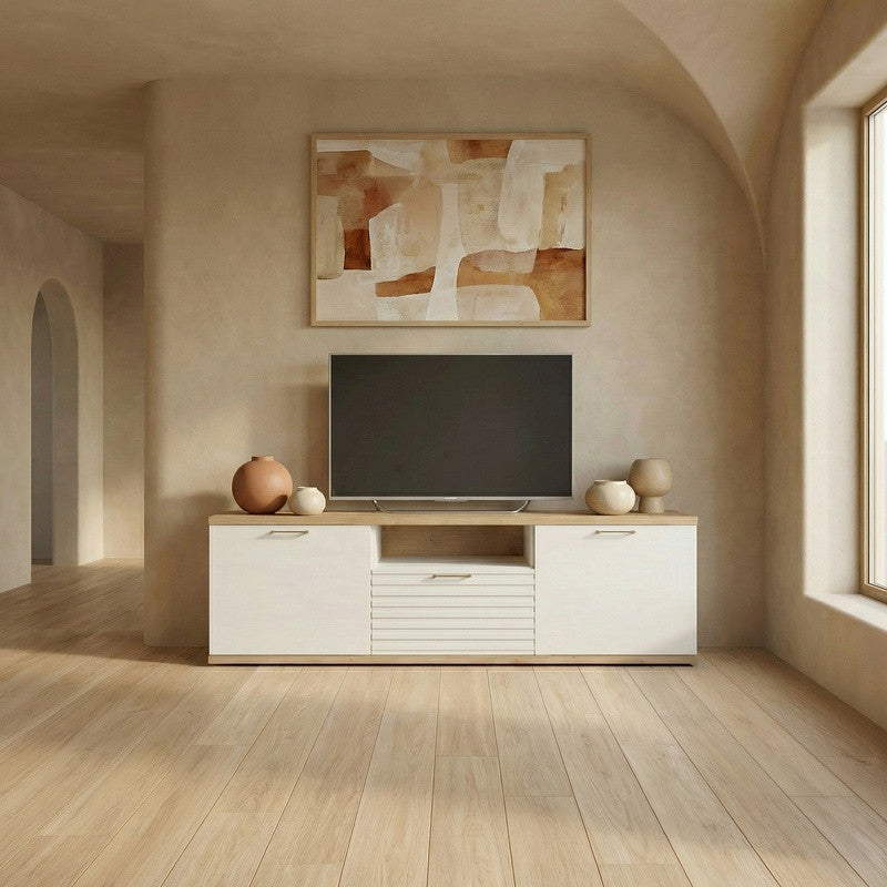 Mueble TV KRONOS.5 Muebles Ramis con cajón contenedor moldurado y hueco