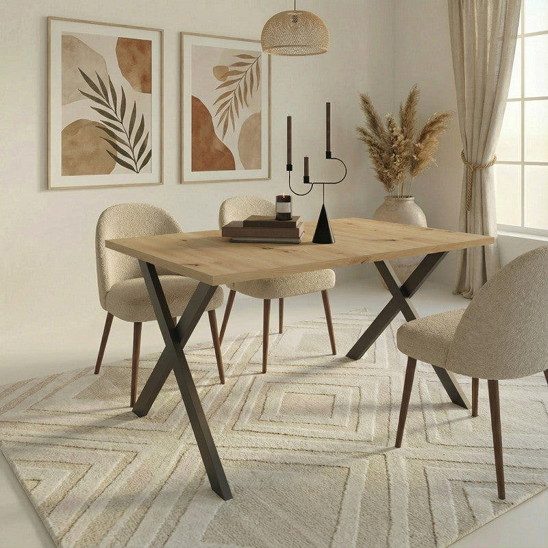 Mesa de comedor fija M826 Muebles Ramis con patas metálicas en X