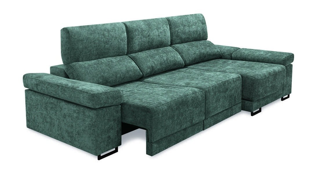 Sofá Maxi de A.V. Sofás en verde con asiento deslizante extendido