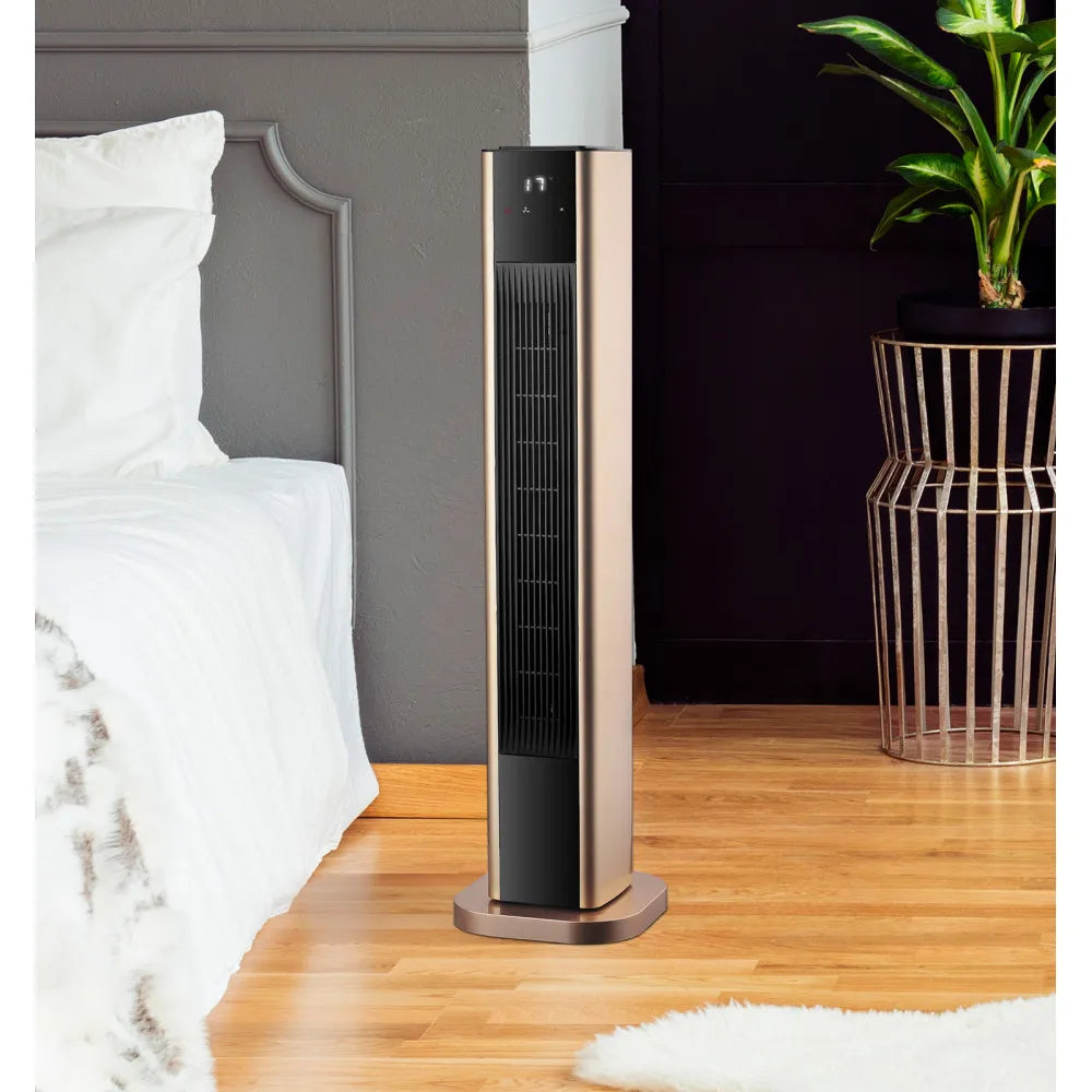 Calefactor cerámico vertical 2000 W (86x22x22 cm) de FABRILAMP en color oro – vista de detalle