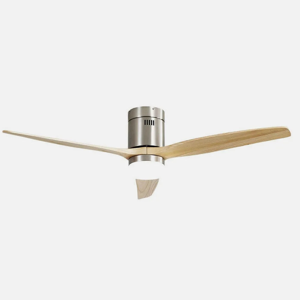 Ventilador de techo DC Aguilón 132 cm con luz LED de FABRILAMP en color níquel/haya