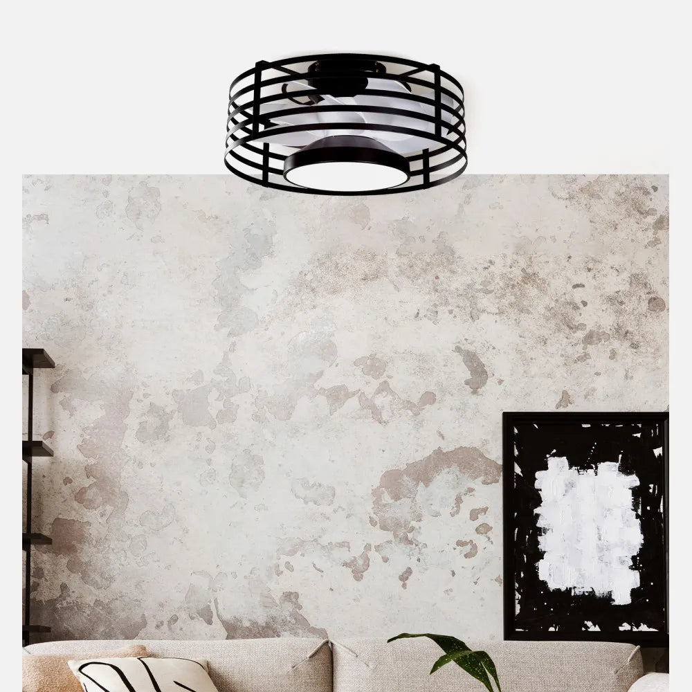 Ventilador de techo tipo plafón DC Xaloc 57 cm con luz LED de FABRILAMP en color negro/blanco – vista de detalle