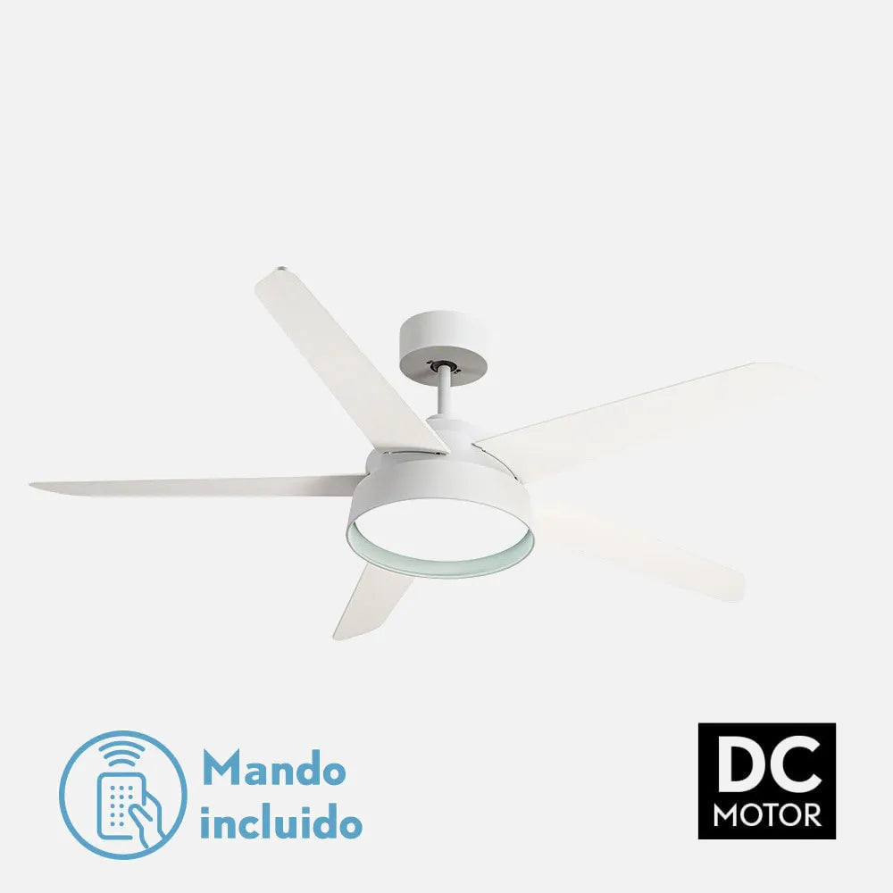 Ventilador de techo DC Lebeche 132 cm con luz LED de FABRILAMP en color blanco/blanco-blanco/haya – vista de detalle