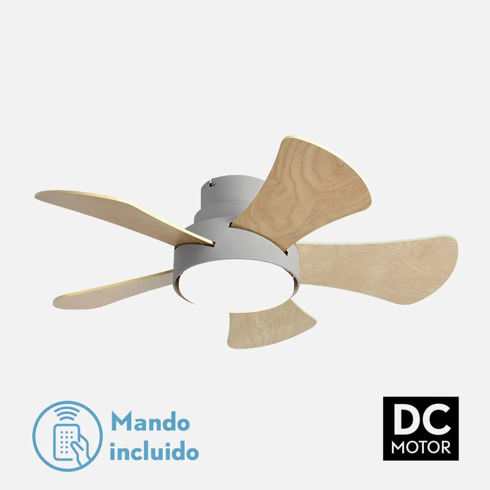 Ventilador de techo DC Gregario 82 cm con luz LED de FABRILAMP en color gris/blanco-gris/haya – vista de detalle