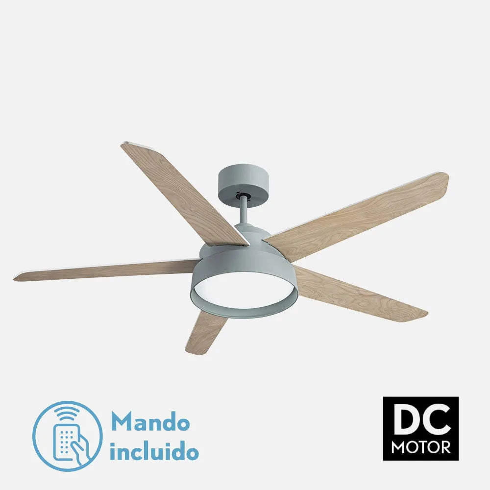 Ventilador de techo DC Lebeche 132 cm con luz LED de FABRILAMP en color verde/blanco-verde/haya – vista de detalle