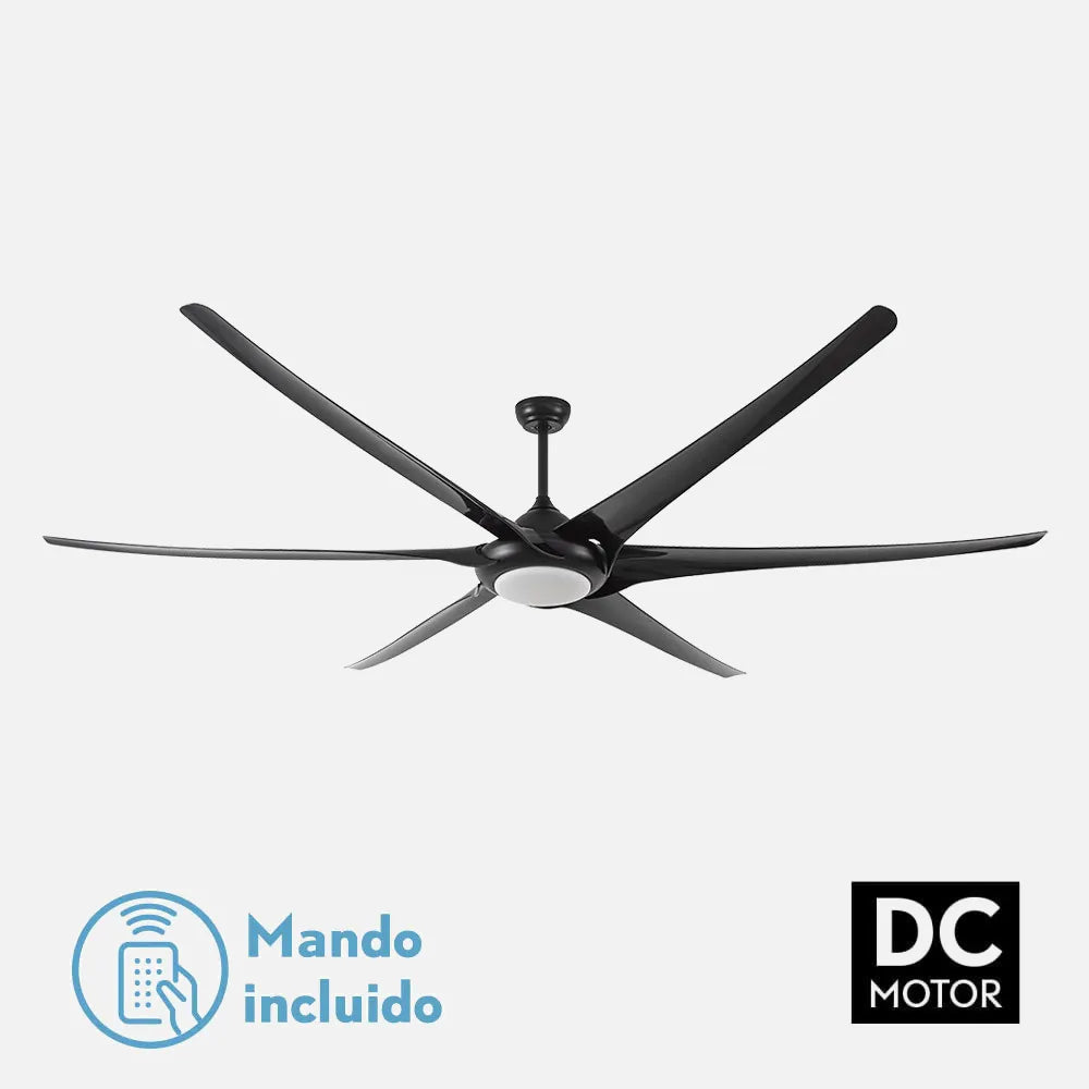 Ventilador de techo DC Moncayo 254 cm con luz LED de FABRILAMP en color negro – vista de detalle