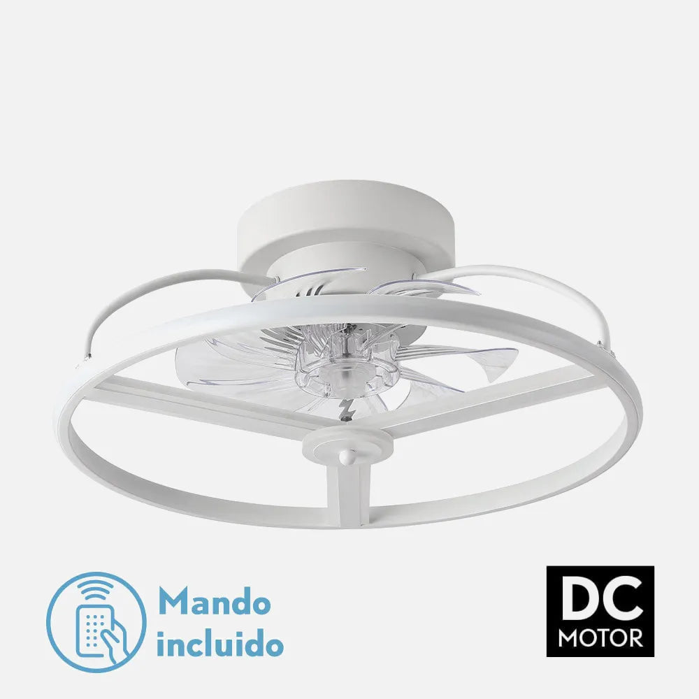 Ventilador de techo tipo plafón DC Bora 50 cm con luz LED de FABRILAMP en color blanco – vista de detalle
