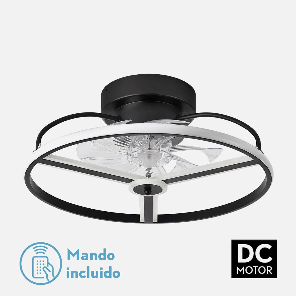 Ventilador de techo tipo plafón DC Bora 50 cm con luz LED de FABRILAMP en color negro – vista de detalle