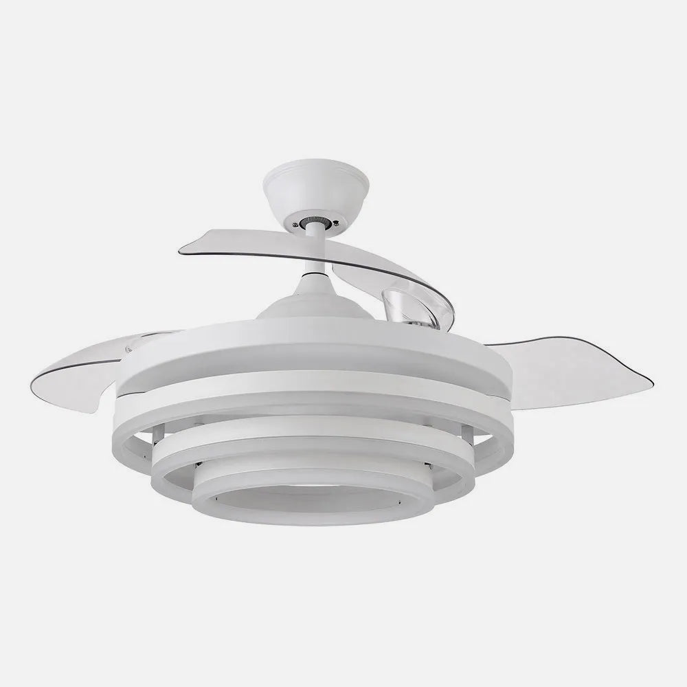 Ventilador de techo DC Kai 107 cm con aspas retráctiles y luz LED de FABRILAMP en color blanco