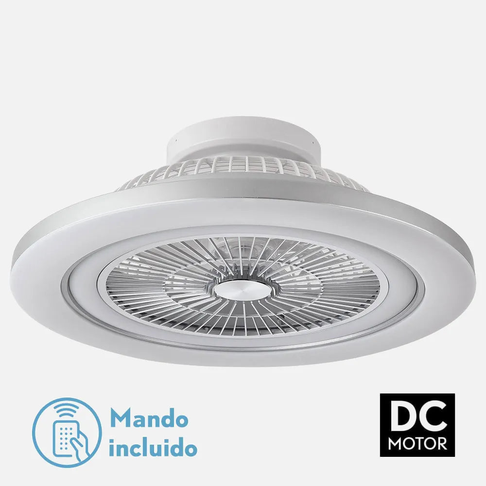 Ventilador de techo tipo plafón DC Mato 58 cm con luz LED de FABRILAMP en color níquel – vista de detalle