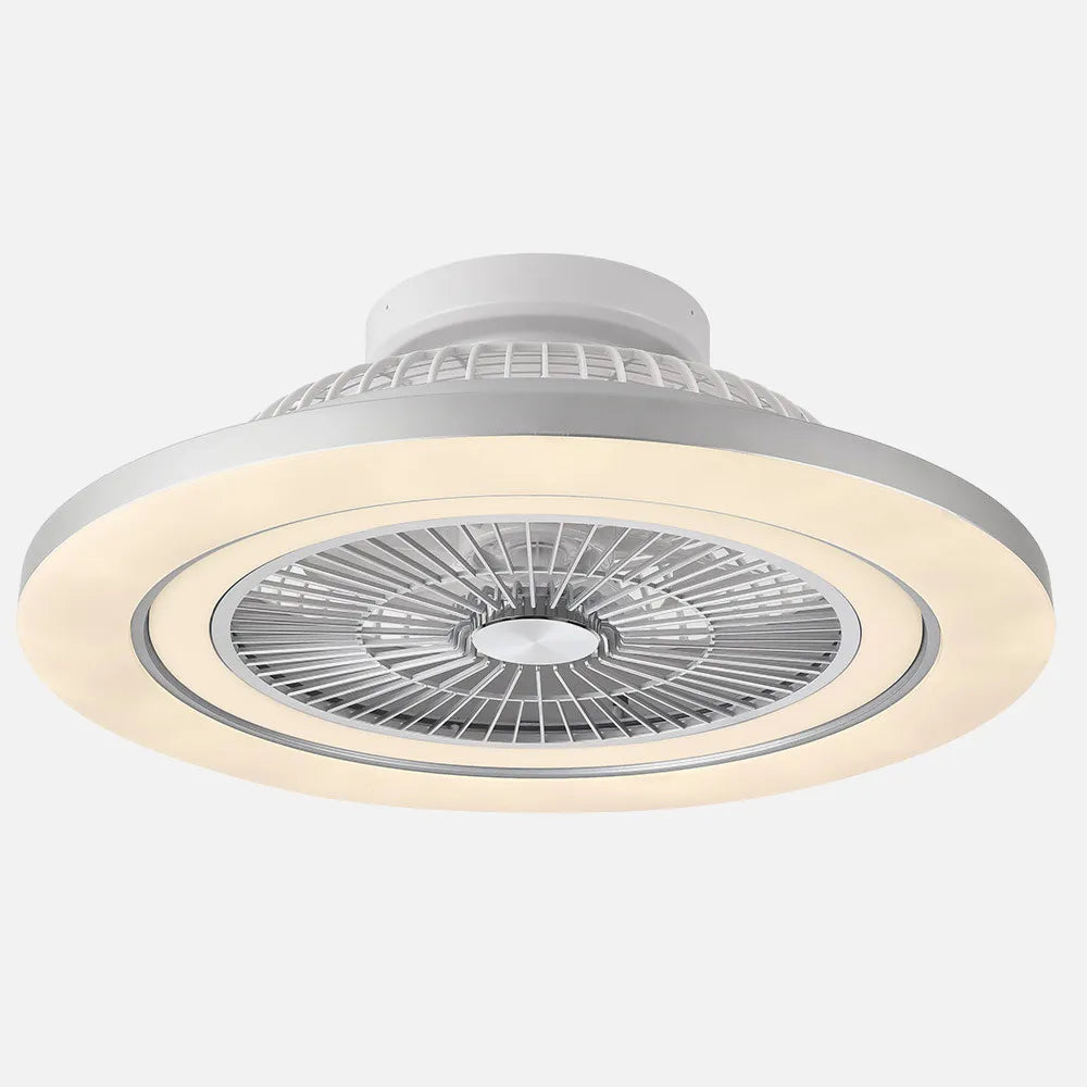 Ventilador de techo tipo plafón DC Mato 58 cm con luz LED de FABRILAMP en color níquel – vista de detalle