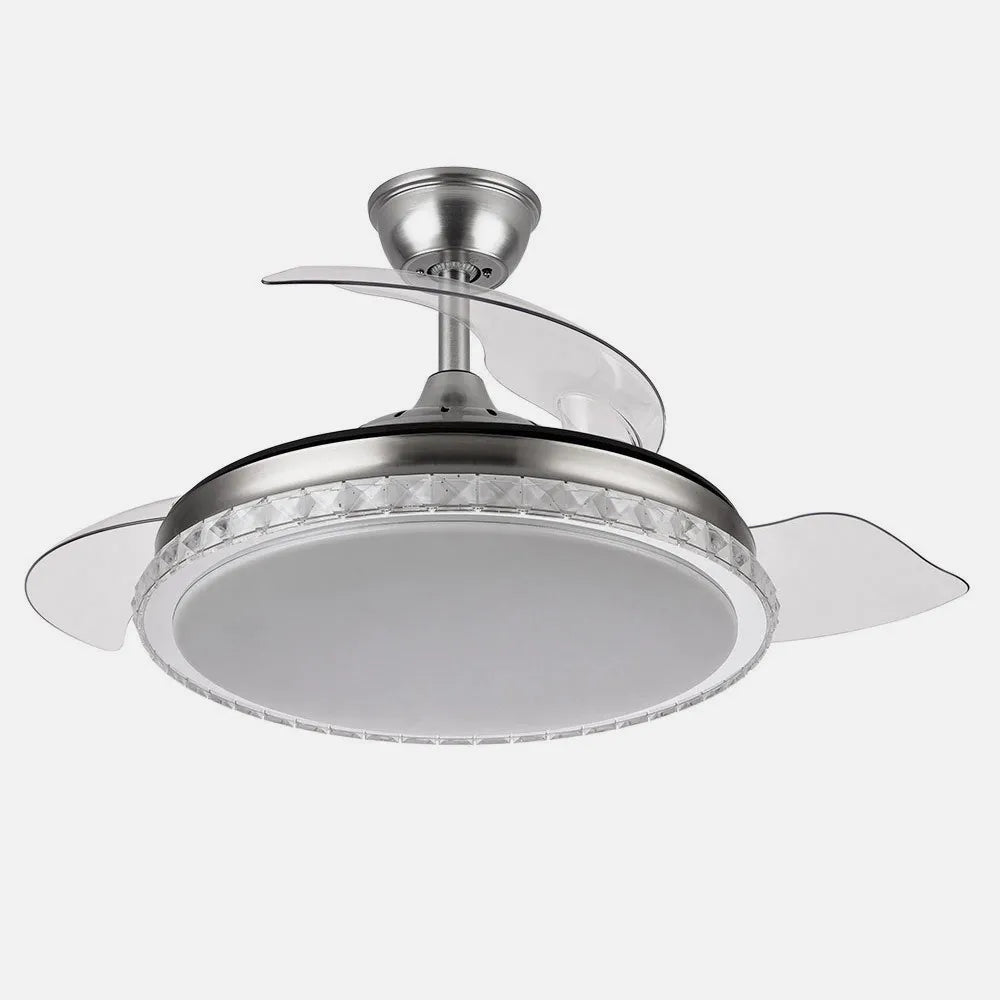 Ventilador de techo DC Biliku 107 cm con aspas retráctiles y luz LED de FABRILAMP en color níquel
