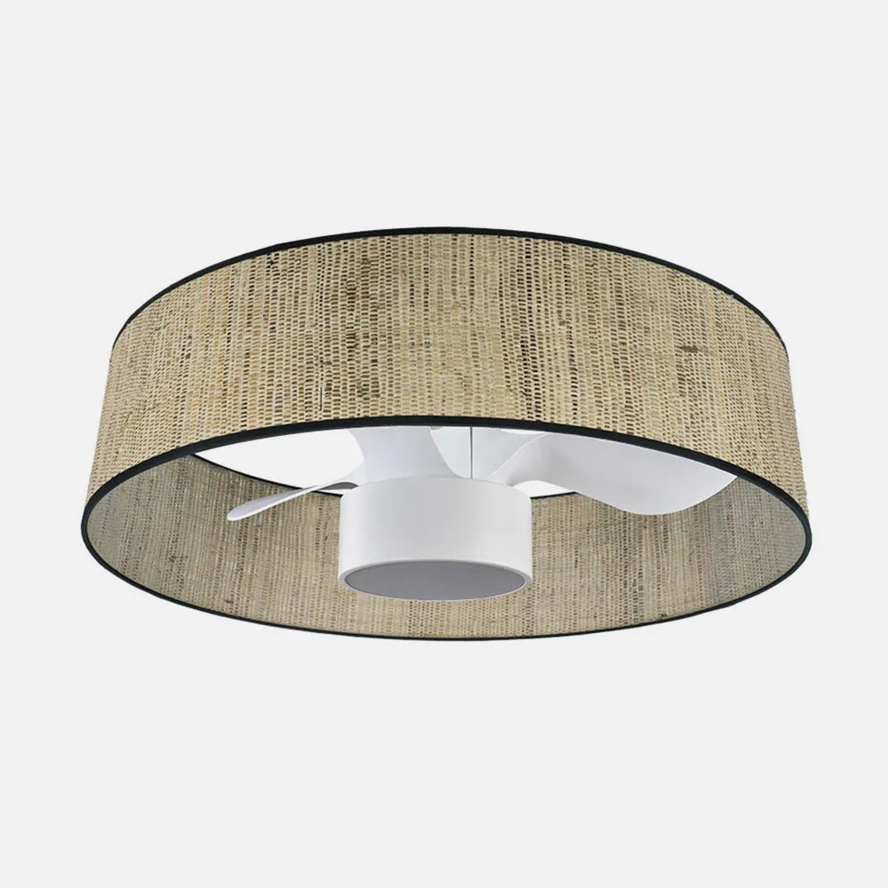 Ventilador de techo tipo plafón DC Natasha 70 cm con luz LED de FABRILAMP en color cañizo/blanco