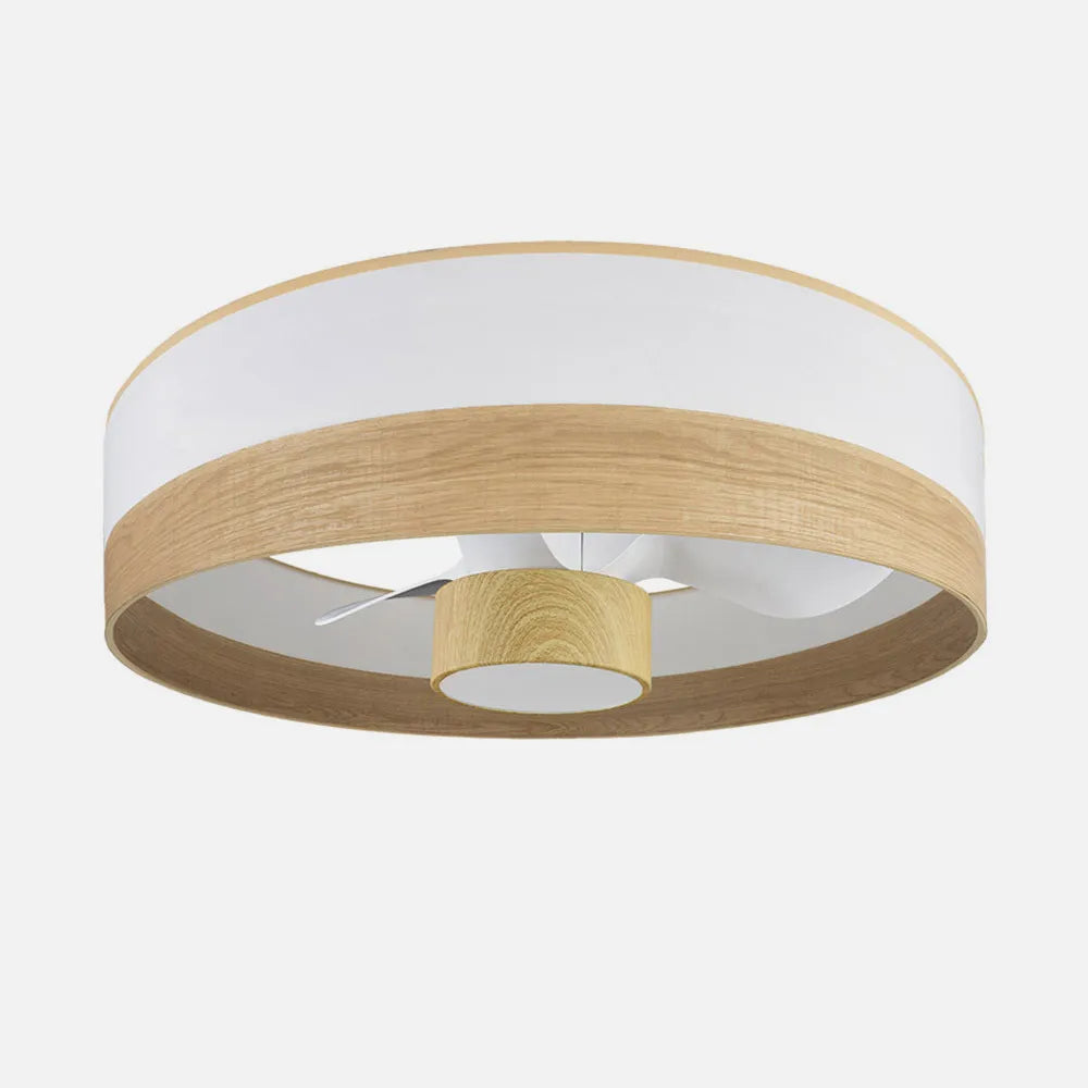 Ventilador de techo tipo plafón DC Olga 70 cm con luz LED de FABRILAMP en color blanco/madera clara-haya