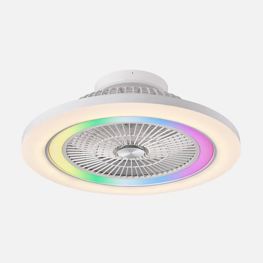 Ventilador de techo tipo plafón DC Antártida 58 cm con luz LED de FABRILAMP en color blanco