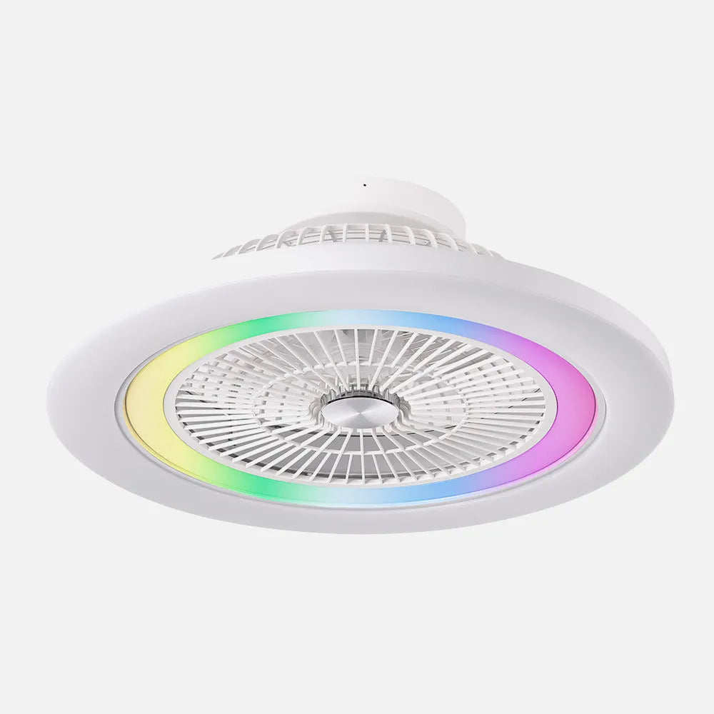 Ventilador de techo tipo plafón DC Antártida 58 cm con luz LED de FABRILAMP en color blanco – vista de detalle