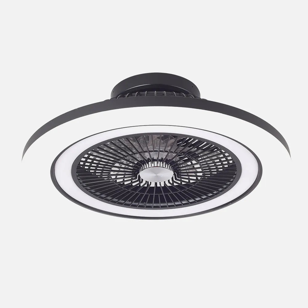 Ventilador de techo tipo plafón DC Antártida 58 cm con luz LED de FABRILAMP en color negro – vista de detalle