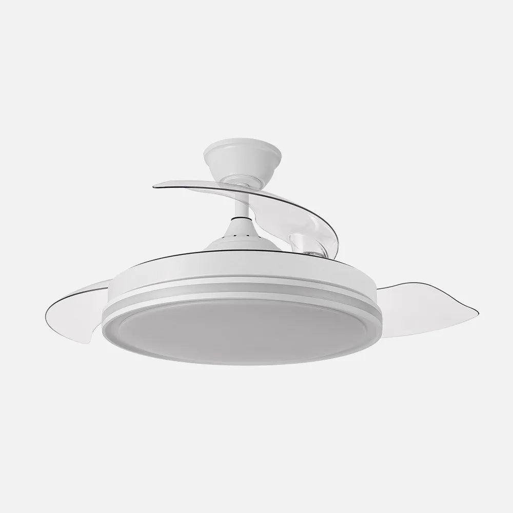 Ventilador de techo DC Cacique 107 cm con aspas retráctiles y luz LED de FABRILAMP en color blanco – vista de detalle